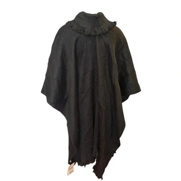 NWT Pokoloko Cowl Neck Poncho Shawl Black "Ink Tartan" One Size - Picture 7 of 14